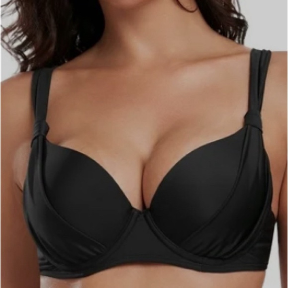 🎁NWT Ocean Blues Black Bikini Bra Top-Large